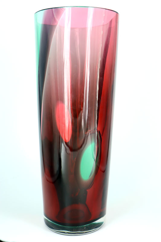 Archimede Seguso (1942-1999), Murano, Italy - X-Large Signed Carnivale Pink and Green Vase - 39.5cm