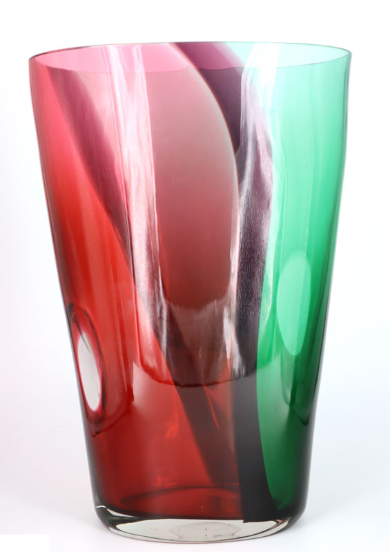 Archimede Seguso (1942-1999), Murano, Italy - X-Large Signed Carnivale Pink and Green Vase - 39.5cm