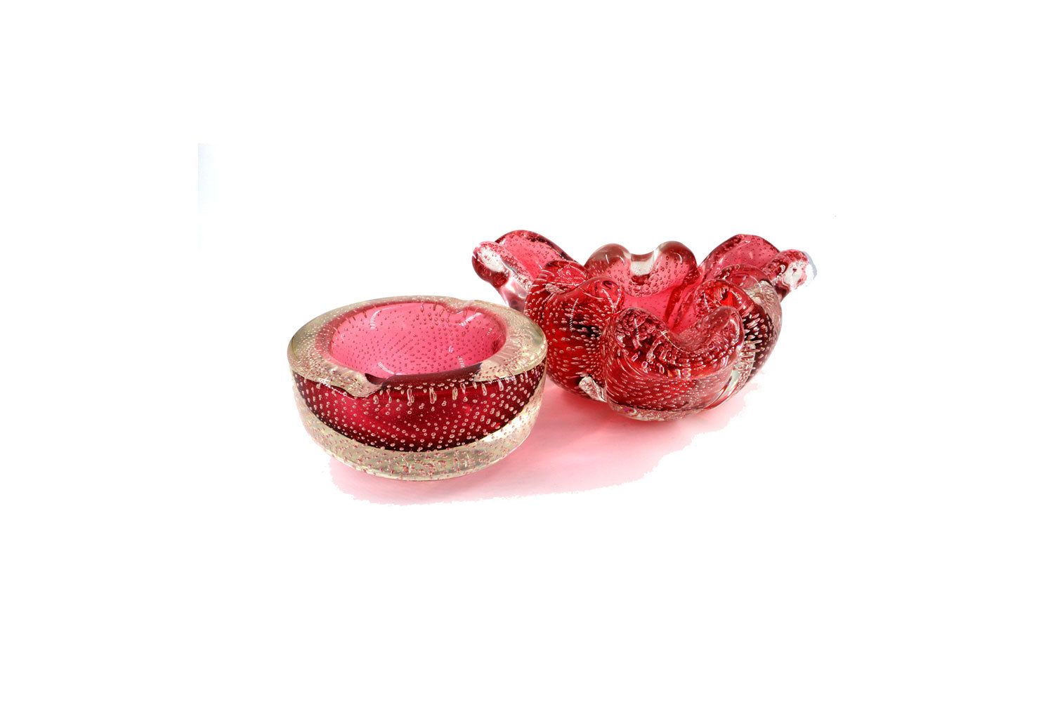 Archimede Seguso, Murano Italy, Two Bullicante Glass Bowls, Circa 1955