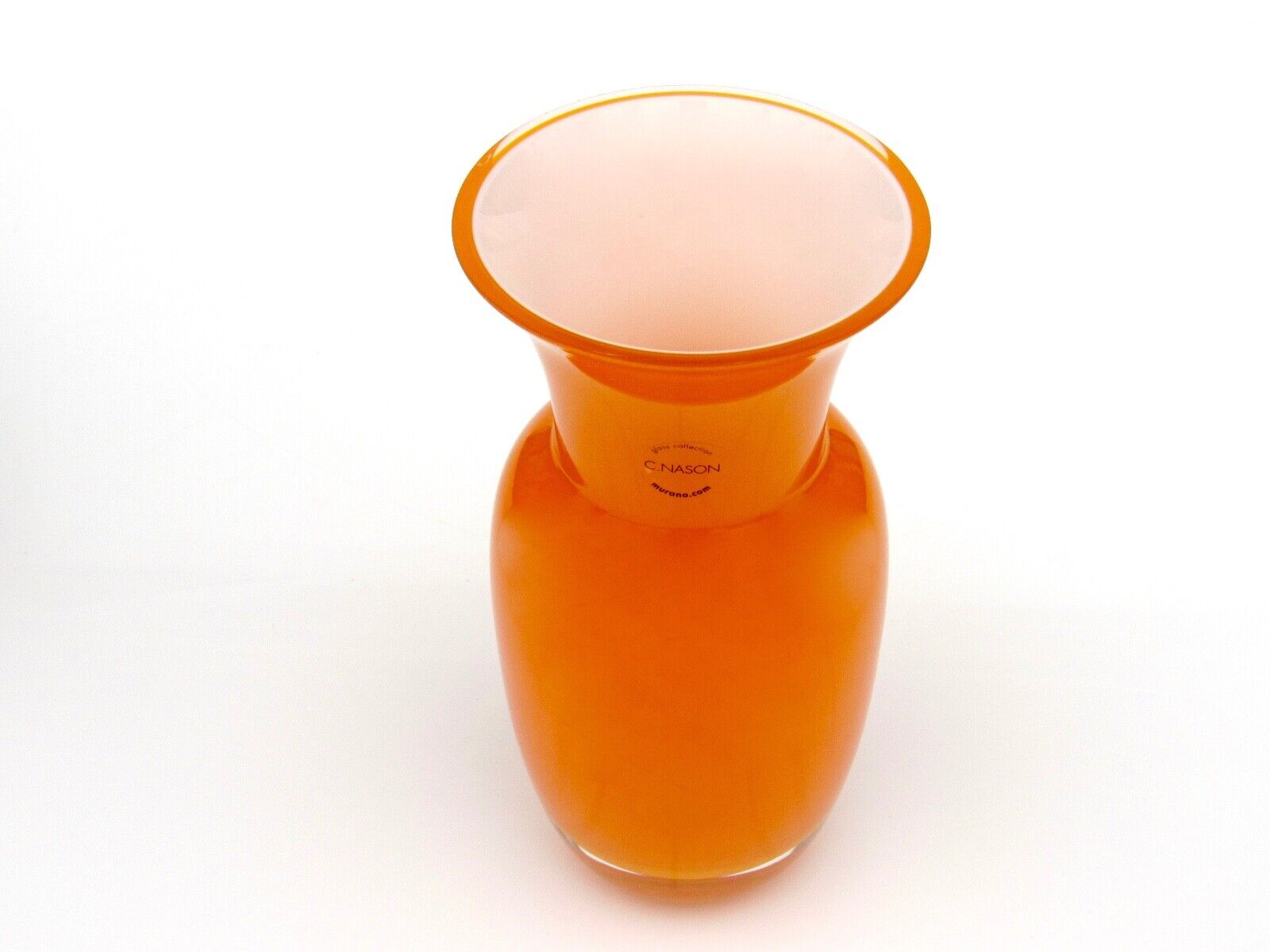 Carlo Nason (1935-), Murano, Italy - Orange and White Glass Vase 19cm