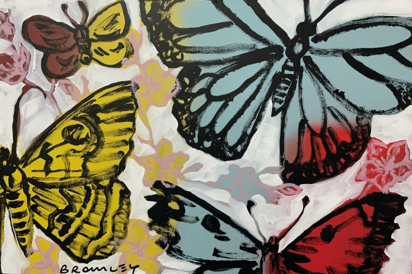 David Bromley (1960 - ) Large Original Acrylic on Canvas 'Butterflies' 90cm x 60cm