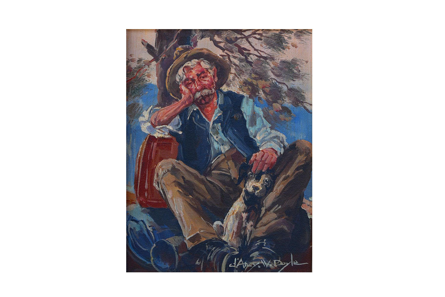 D'Arcy Doyle (1932-2001) Original Oil Painting on Board 'Old Man and Best Companion' 19.5cm x 15cm