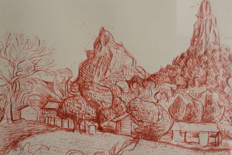 Donald Friend (1915-1989) Original Ink Drawing 'Glass House Mountain' 37.5cm x 50cm