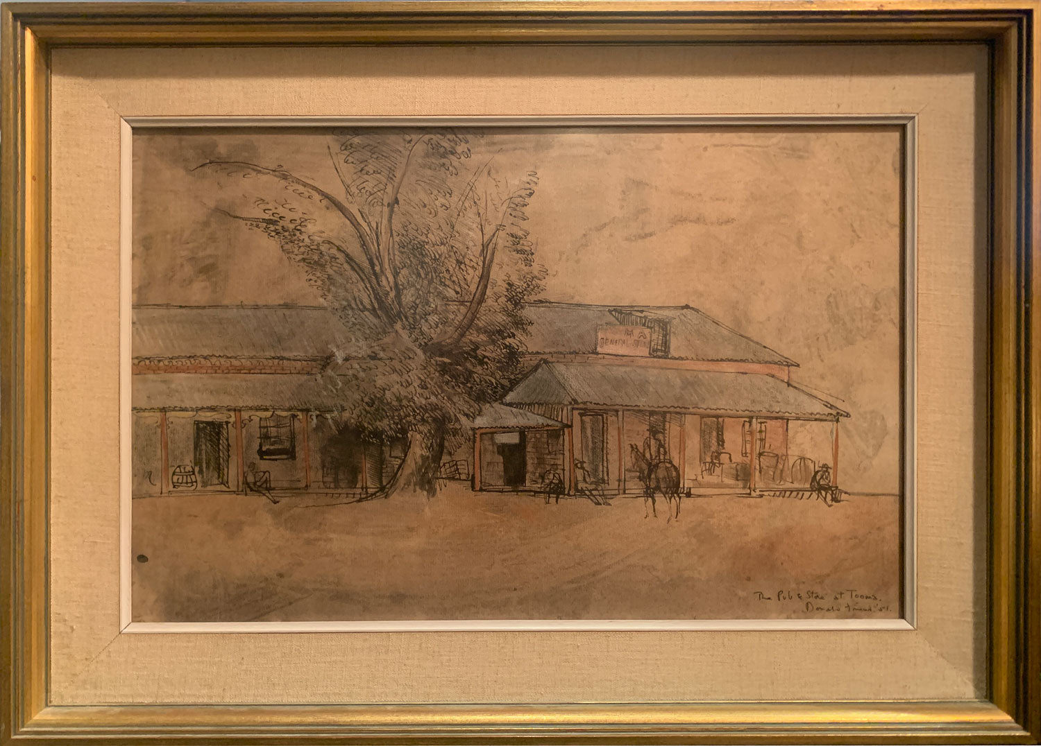 Donald Friend (1915-1989) Original Mixed Media 'The Pub & Store At Tooma' 30cm x 47cm