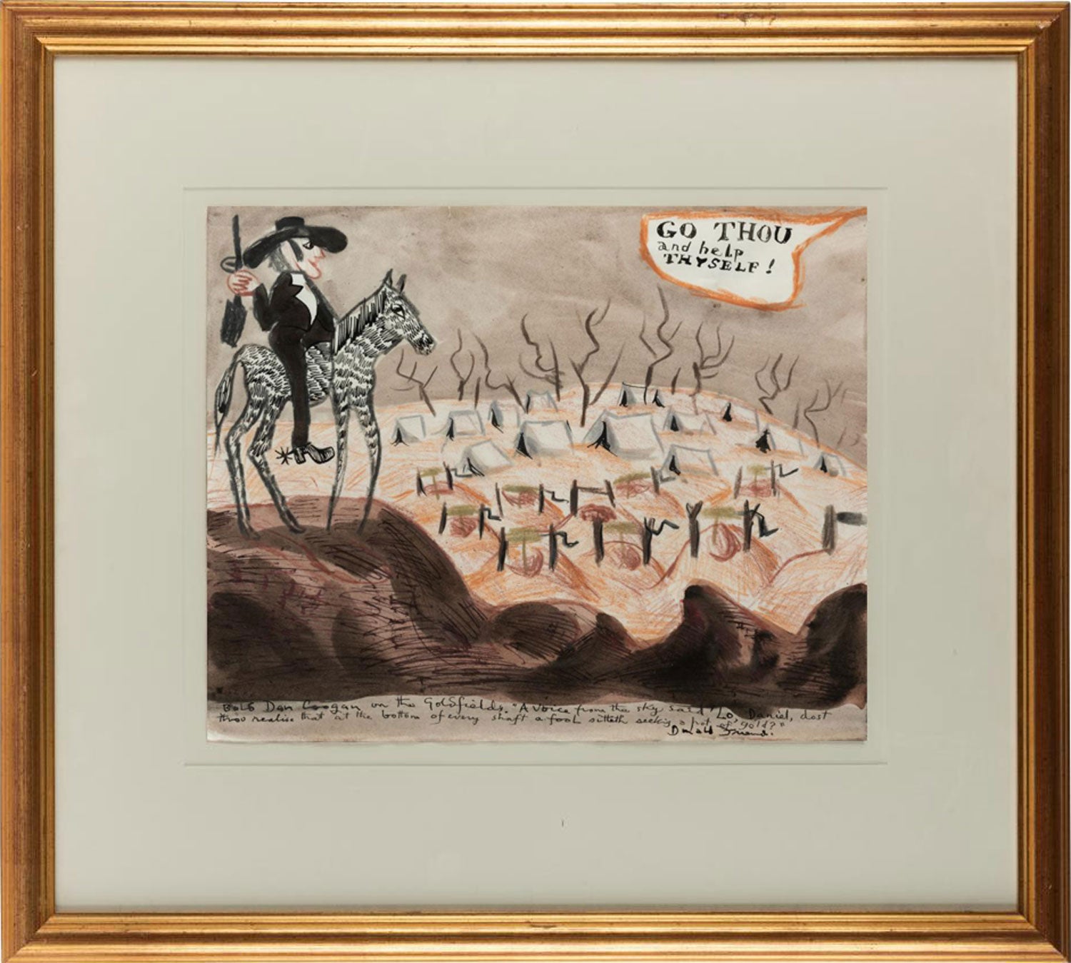 Donald Friend (1915-1989) Original Mixed Media 'Go Thou and Help Thyself ' 34.5cm x 42.5cm