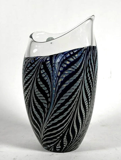 David Lotton (USA) - Signed Original Glass Vase with Fern Decoration - 25.5cm