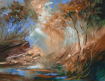 David Voigt (Australian, b. 1944) Original Painting on Canvas 'High Banks at Smoky Creek' 80cm x 110.5cm