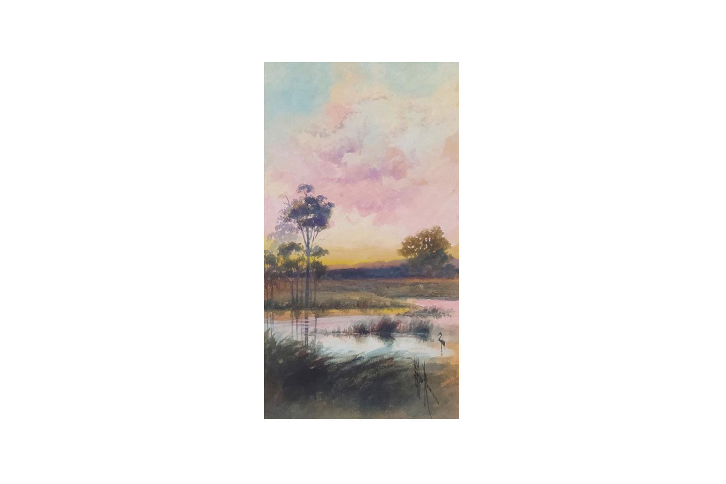 Ellis Rowan (1848-1922) - Original Watercolour Painting - Sunset Brook 27cm x 15cm