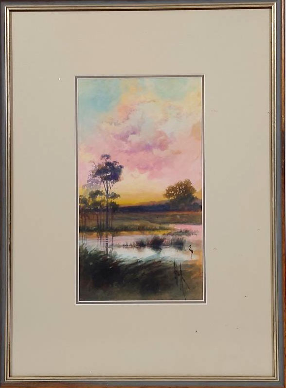 Ellis Rowan (1848-1922) - Original Watercolour Painting - Sunset Brook 27cm x 15cm