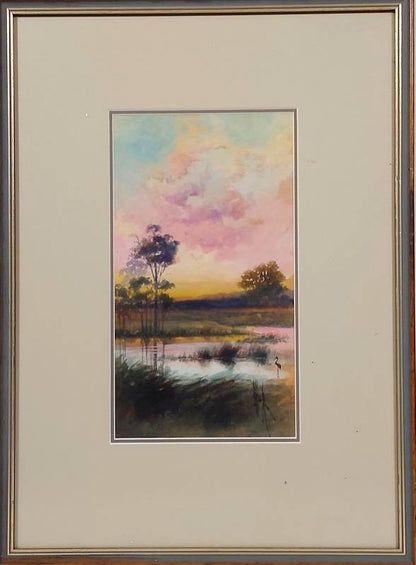 Ellis Rowan (1848-1922) - Original Watercolour Painting - Sunset Brook 27cm x 15cm