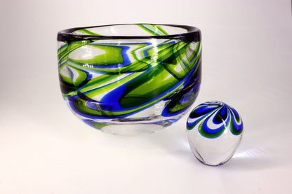 Goran Warff (1933–2022), Sweden, Signed Set of Glass Bowl & Paperweight