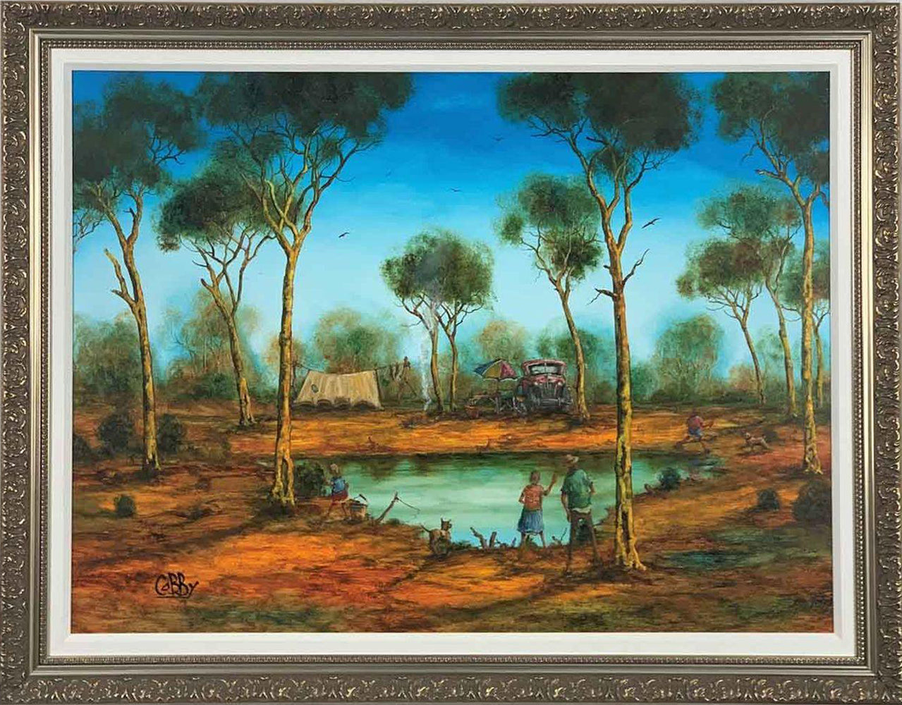 John Cobby (b.1957) Huge Original Oil on Board 'Camping With The Kids' - 88.5cm x 65.5cm