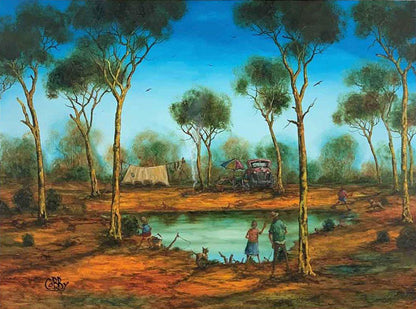 John Cobby (b.1957) Huge Original Oil on Board 'Camping With The Kids' - 88.5cm x 65.5cm