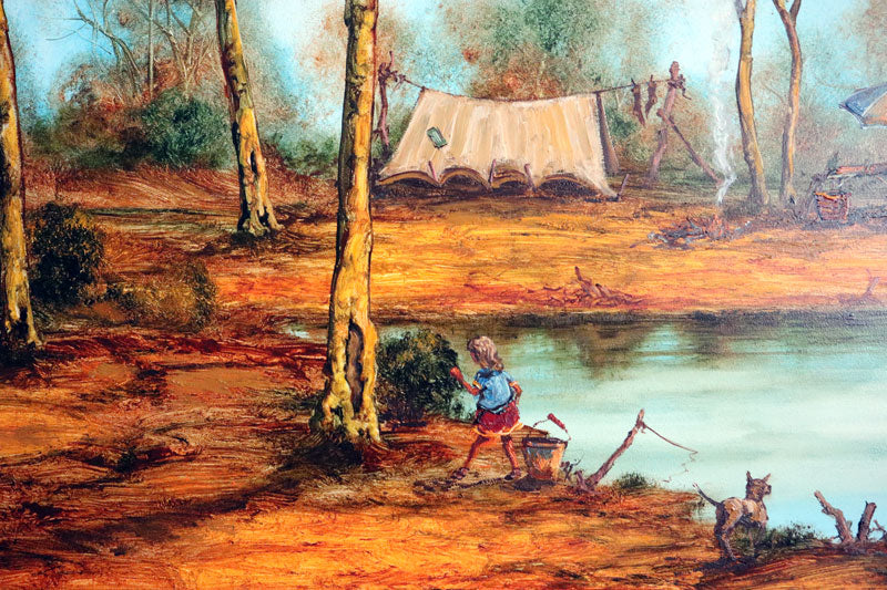 John Cobby (b.1957) Huge Original Oil on Board 'Camping With The Kids' - 88.5cm x 65.5cm