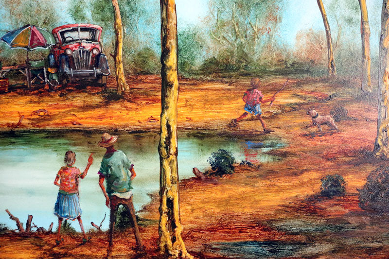 John Cobby (b.1957) Huge Original Oil on Board 'Camping With The Kids' - 88.5cm x 65.5cm