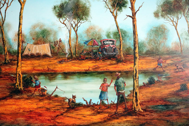 John Cobby (b.1957) Huge Original Oil on Board 'Camping With The Kids' - 88.5cm x 65.5cm