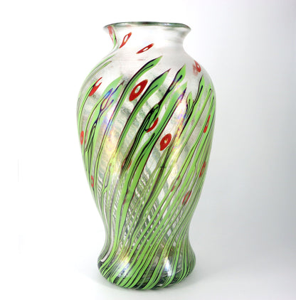 Licio Zanetti Large Murano, Italy Signed Floral and Iridato Glass Vase 38cm