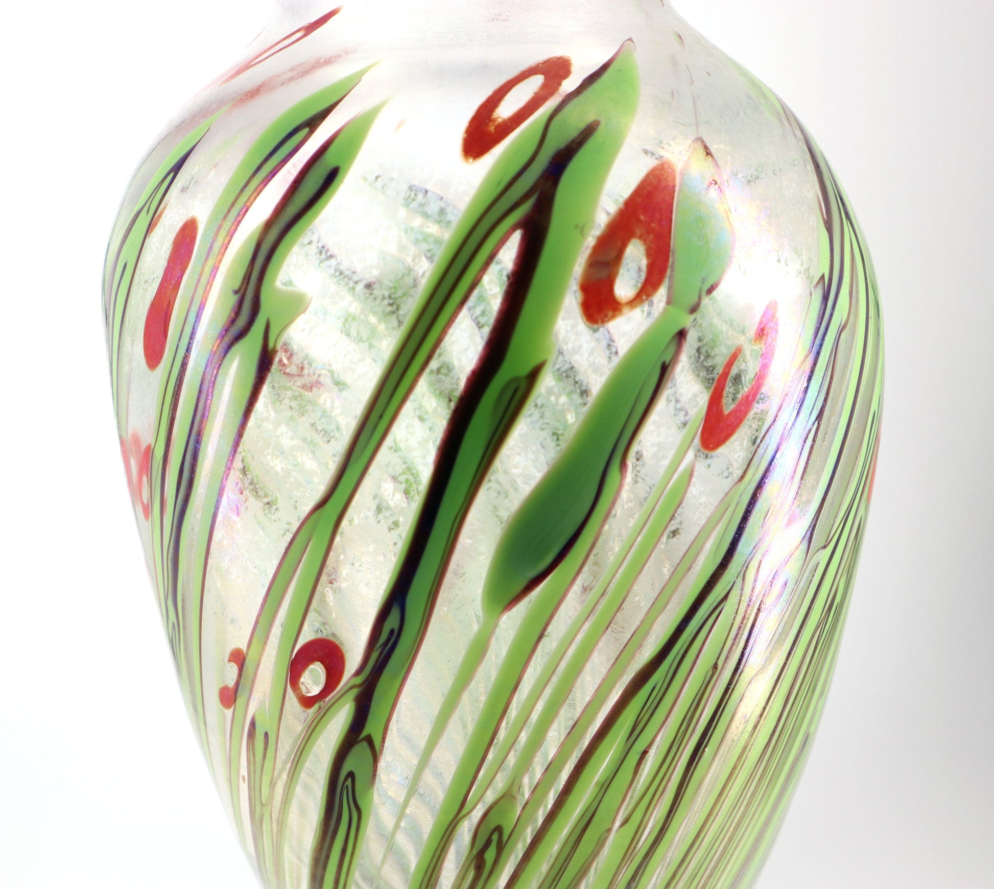 Licio Zanetti Large Murano, Italy Signed Floral and Iridato Glass Vase 38cm