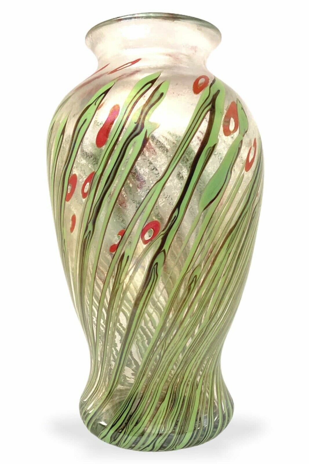 Licio Zanetti Large Murano, Italy Signed Floral and Iridato Glass Vase 38cm