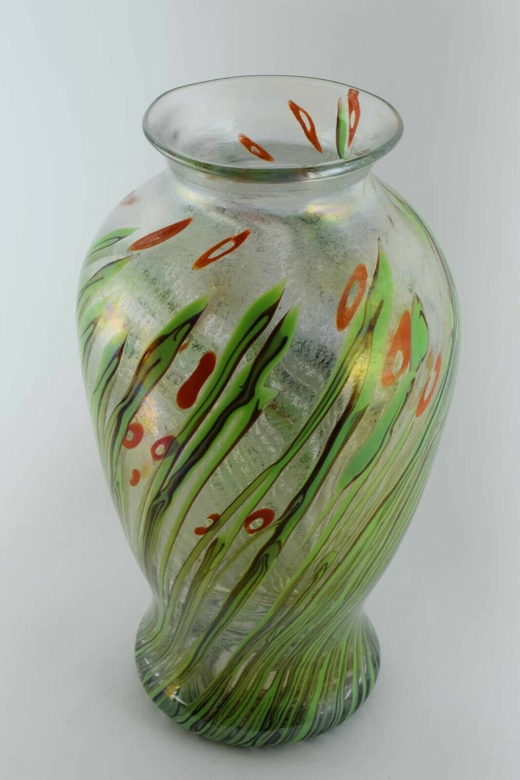 Licio Zanetti Large Murano, Italy Signed Floral and Iridato Glass Vase 38cm