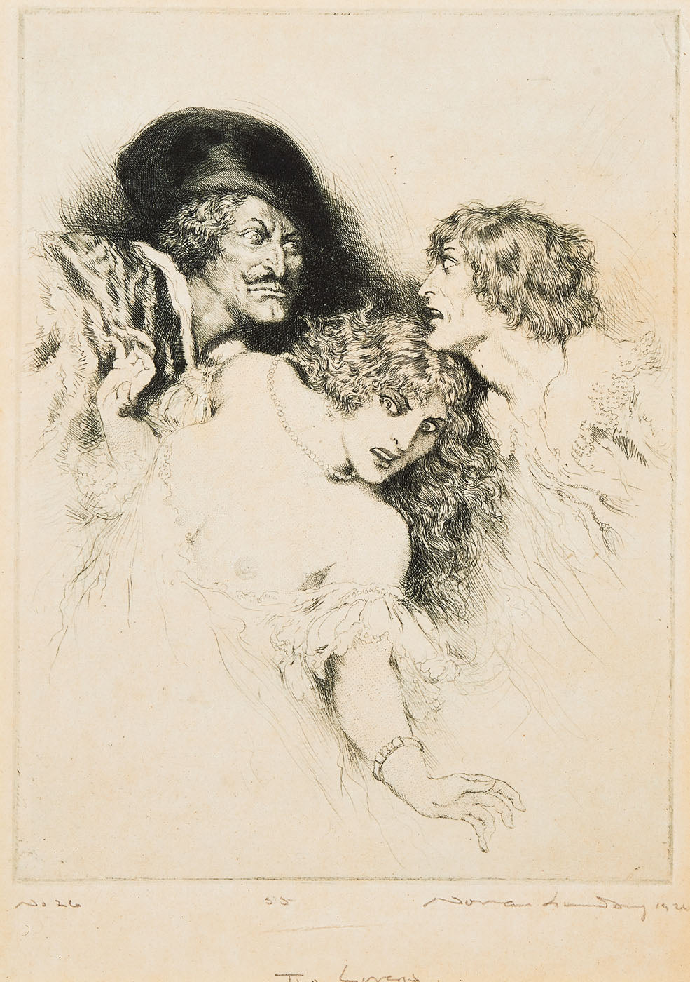 Norman Lindsay (1879-1969) - Rare Original Signed Etching 'Two Lovers' 1924