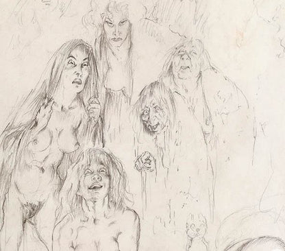 Norman Lindsay (1879-1969) - Large Original Signed Pencil Drawing 'All Hallows Night' 58cm x 44.5cm