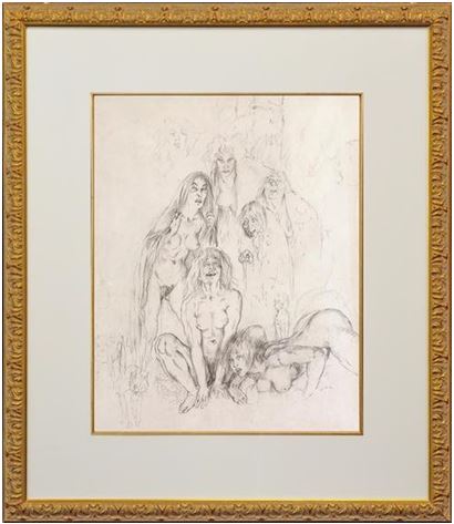 Norman Lindsay (1879-1969) - Large Original Signed Pencil Drawing 'All Hallows Night' 58cm x 44.5cm