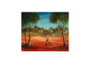 Pro Hart (1928-2006) - Original Oil on Board "Figure in Outback Landscape" - 29cm x 35.5cm