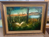 Pro Hart (1928-2006) - Swamp with Waterbirds - Oil on Board