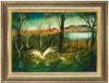 Pro Hart (1928-2006) - Swamp with Waterbirds - Oil on Board