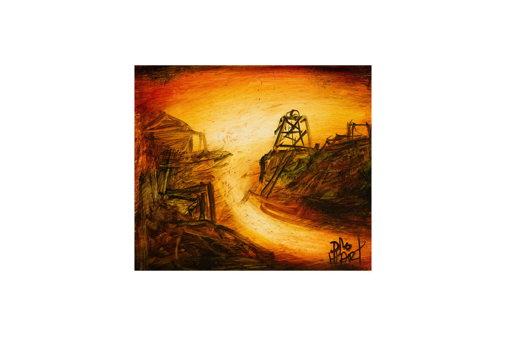 Pro Hart (1928-2006) - Original Oil Painting On Board with COA 'Broken Hill Mine' - 21cm x 24.5cm