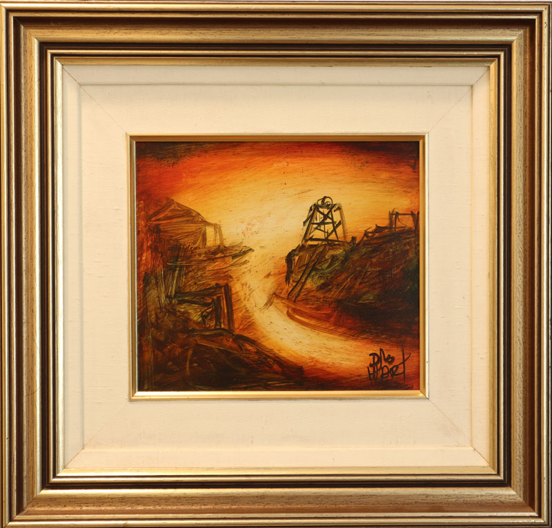 Pro Hart (1928-2006) - Original Oil Painting On Board with COA 'Broken Hill Mine' - 21cm x 24.5cm