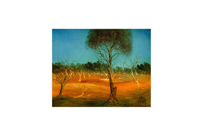 Pro Hart (1928-2006) - Original Oil Painting with COA 'Outback Landscape' - 28.5cm x 36cm