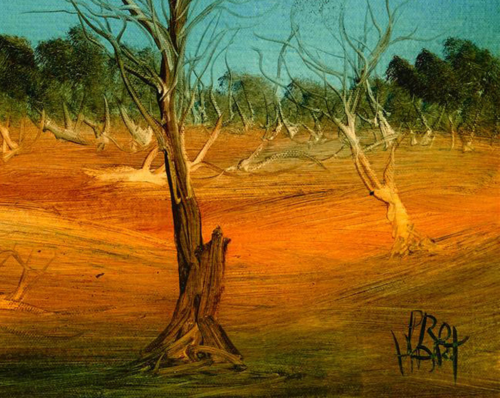 Pro Hart (1928-2006) - Original Oil Painting with COA 'Outback Landscape' - 28.5cm x 36cm