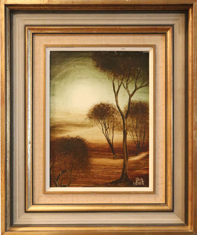 Pro Hart (1928-2006) - Original Oil Painting On Board with COA 'Bush Landscape' 29.5cm x 22cm