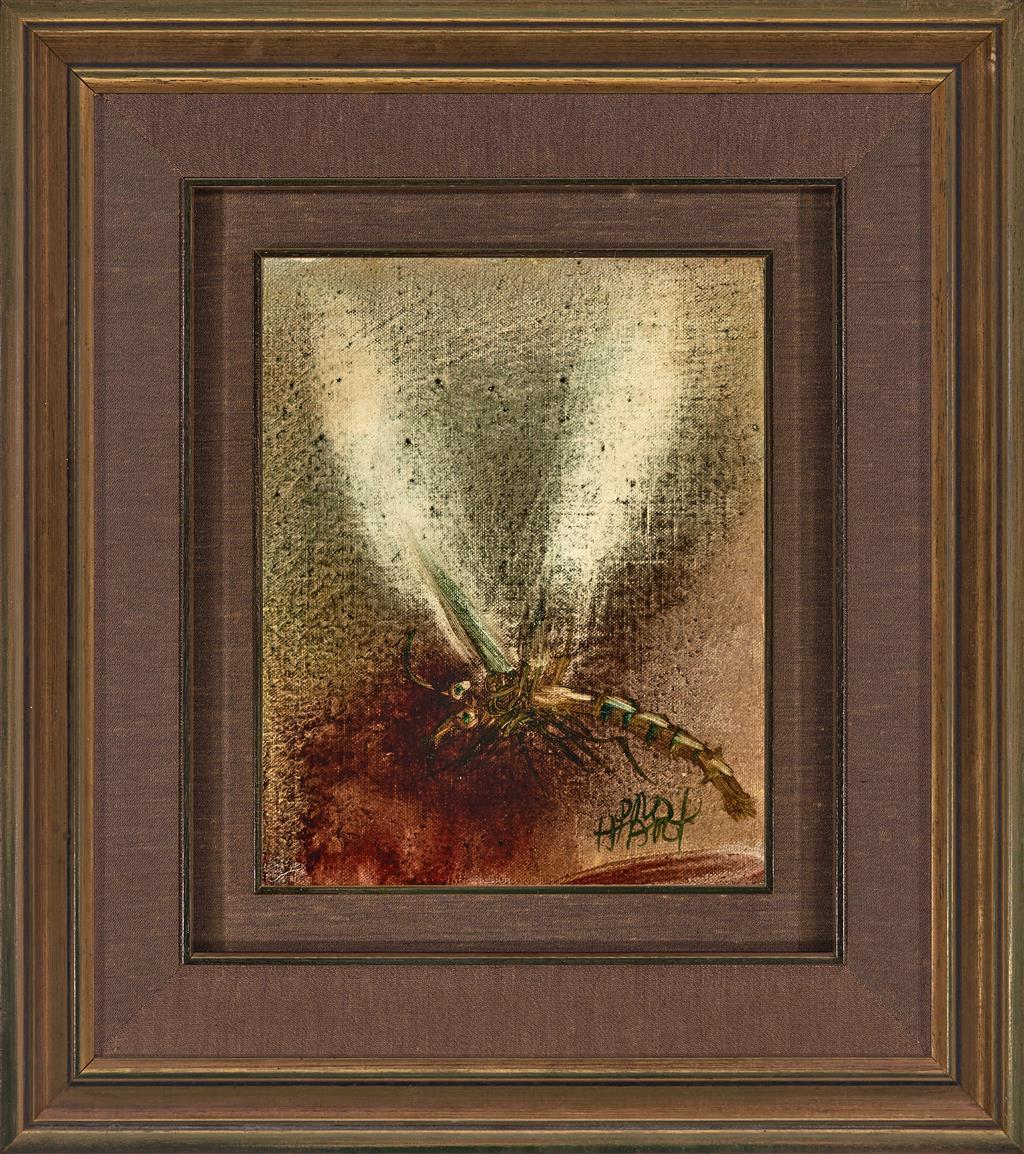 Pro Hart (1928-2006) - Original Oil Painting On Board 'Insect' - 24m x 19cm