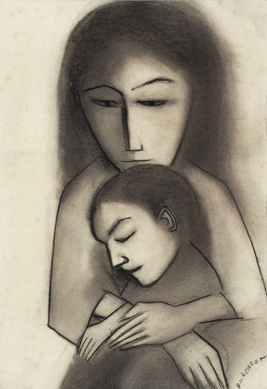 Robert Dickerson (1924-2015), Original Charcoal Drawing 'Mother and Child' - 34cm x 23.5cm