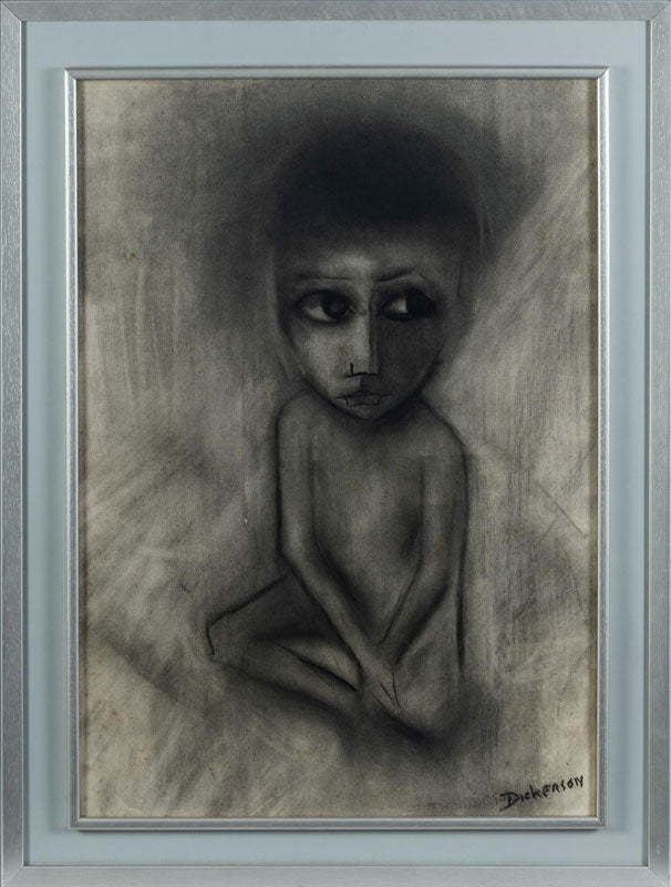 Robert Dickerson (1924-2015), Original Charcoal Drawing 'Pensive Child' - 67.5cm x 47.5cm