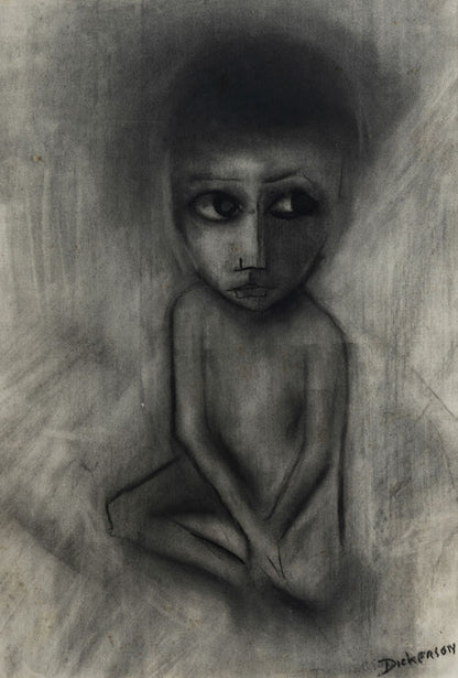 Robert Dickerson (1924-2015), Original Charcoal Drawing 'Pensive Child' - 67.5cm x 47.5cm