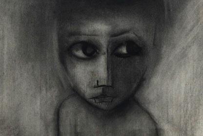 Robert Dickerson (1924-2015), Original Charcoal Drawing 'Pensive Child' - 67.5cm x 47.5cm