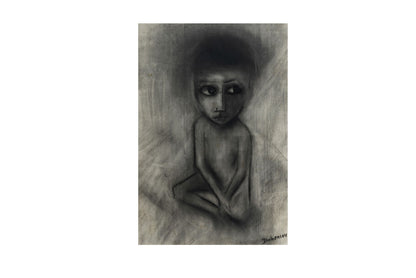 Robert Dickerson (1924-2015), Original Charcoal Drawing 'Pensive Child' - 67.5cm x 47.5cm