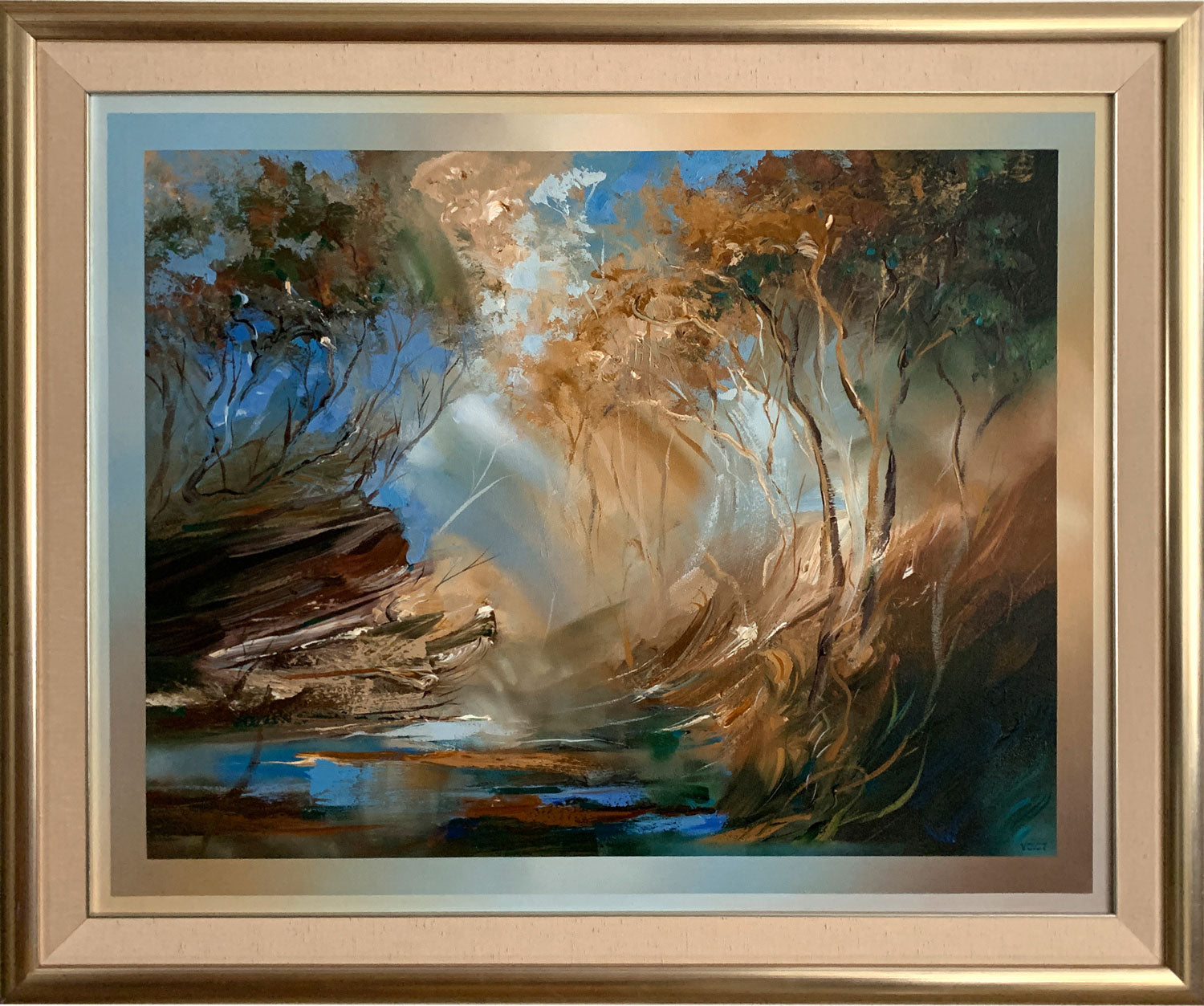 David Voigt (Australian, b. 1944) Original Painting on Canvas 'High Banks at Smoky Creek' 80cm x 110.5cm