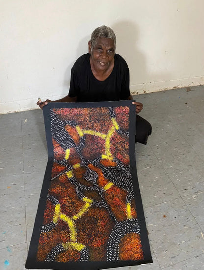 Gracie Morton Pwerle (b.1956) Australian Aboriginal Art Bush Plum Dreaming 150cm x 50cm